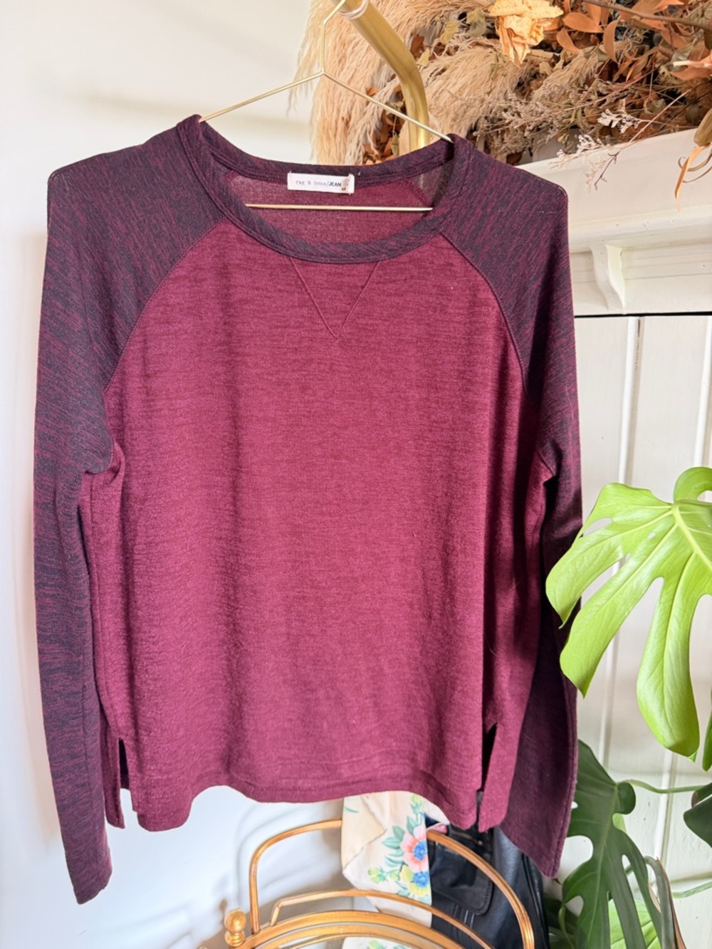 rag & bone Two-Tone Burgundy Raglan Sweatshirt